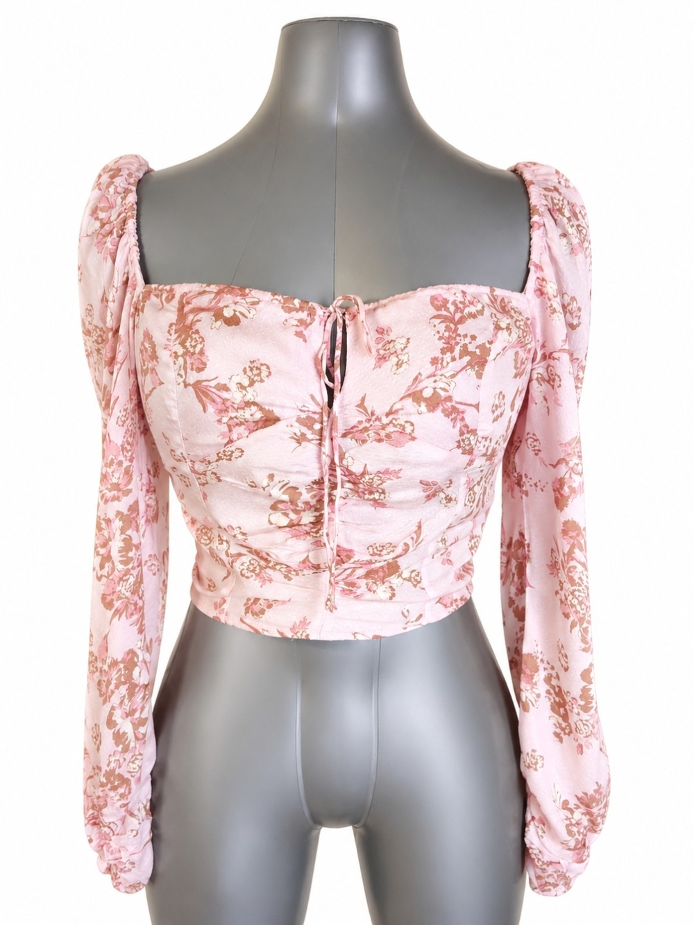 Free People Floral Long Sleeve Crop Top Medium Pink Cottagecore Boho Romantic - Picture 3 of 6